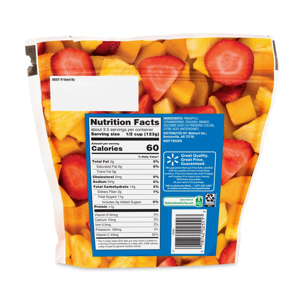 Great Value Mixed Fruit, Frozen, 16 Oz