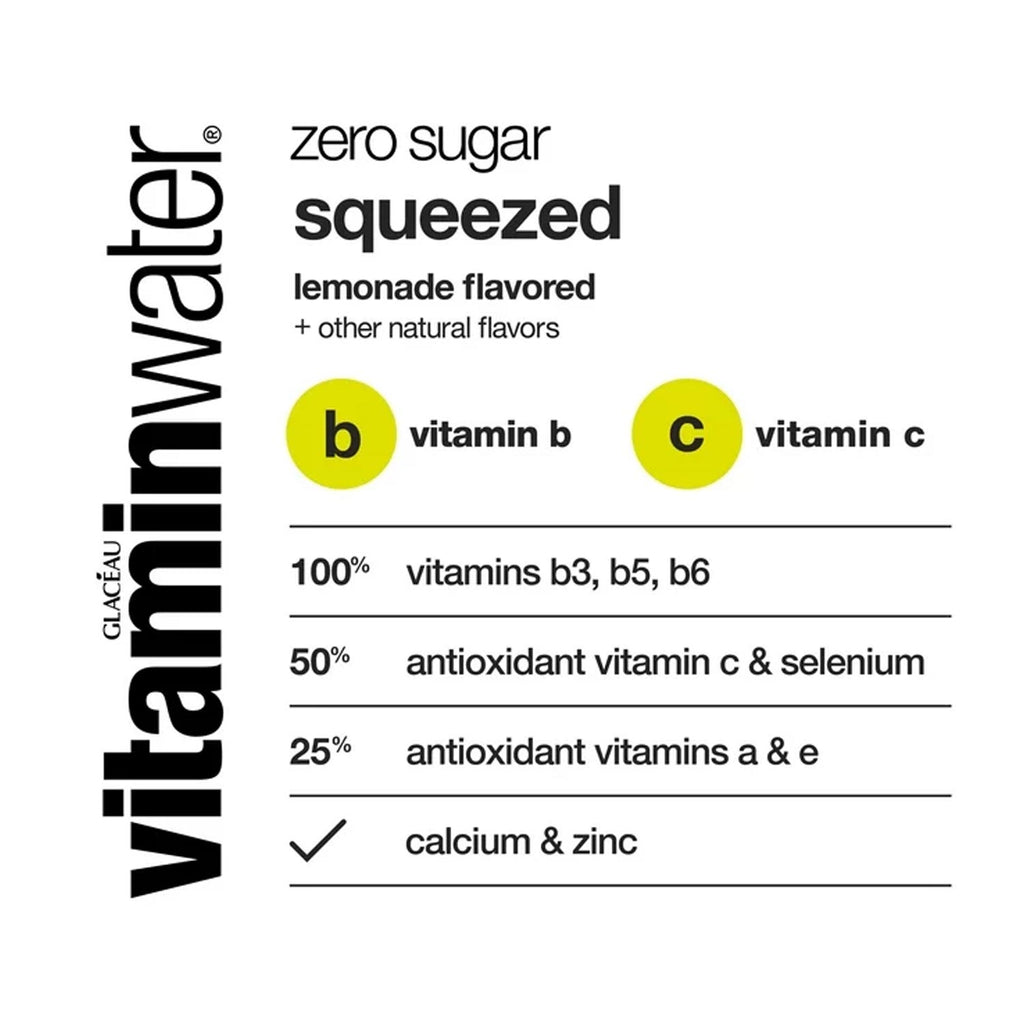 Vitaminwater zero sugar squeezed electrolyte enhanced water, lemonade, 16.9 fl oz, 6 count bottles