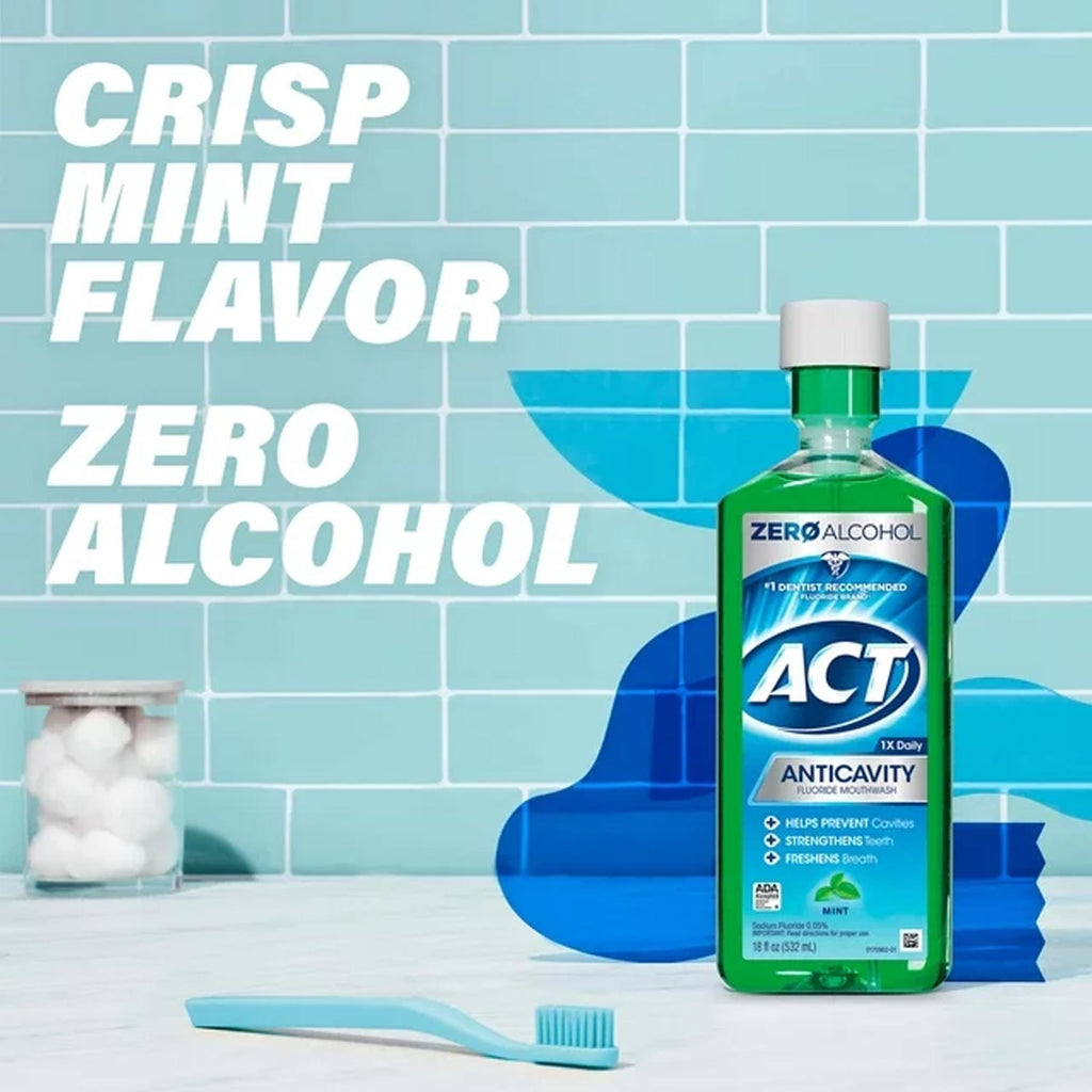 ACT Anticavity Fluoride Mouthwash With Zero Alcohol, Mint, 18 fl. oz