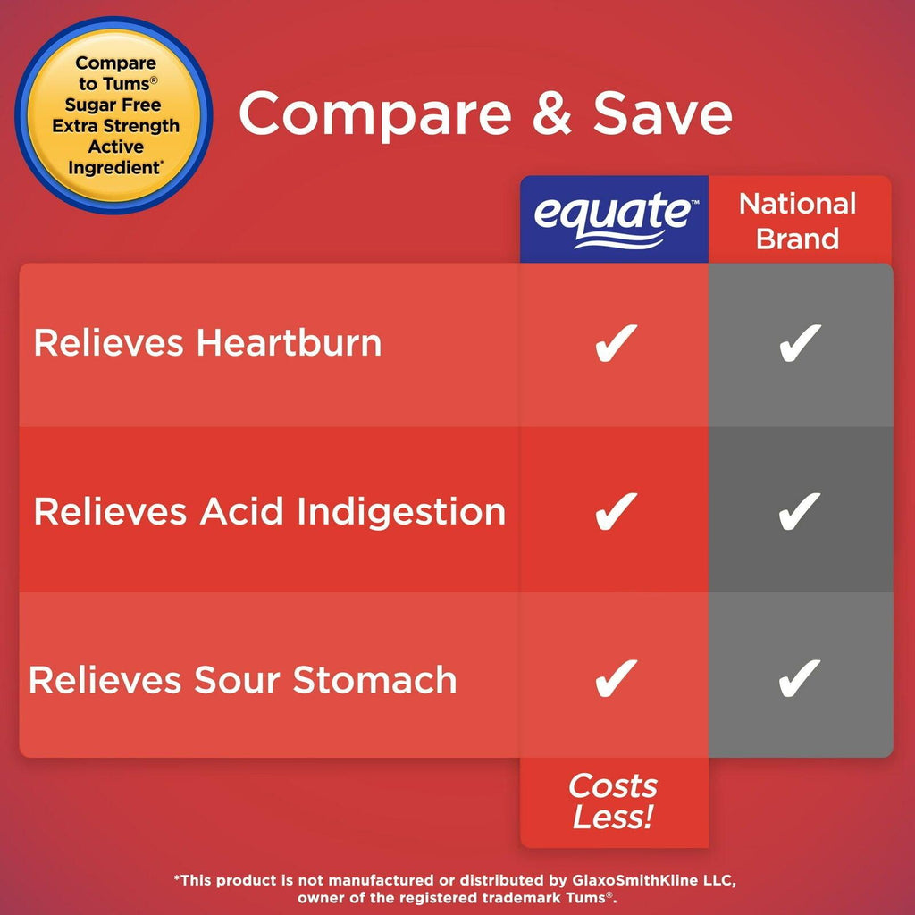 3 X Equate Extra Strength Sugar-Free Antacid Chewable Tablets 750Mg 90 Ct Orange