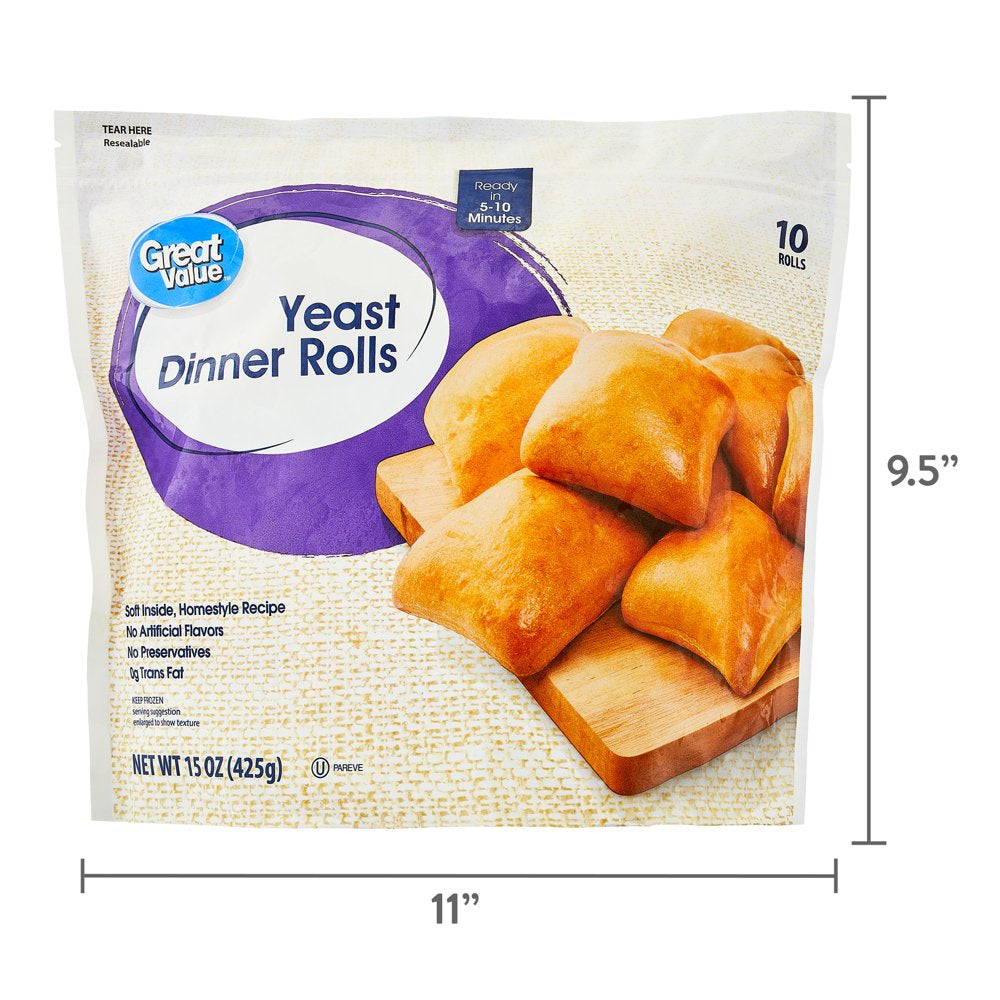 Great Value Yeast Dinner Rolls, 15Oz, 10 Count (Frozen)