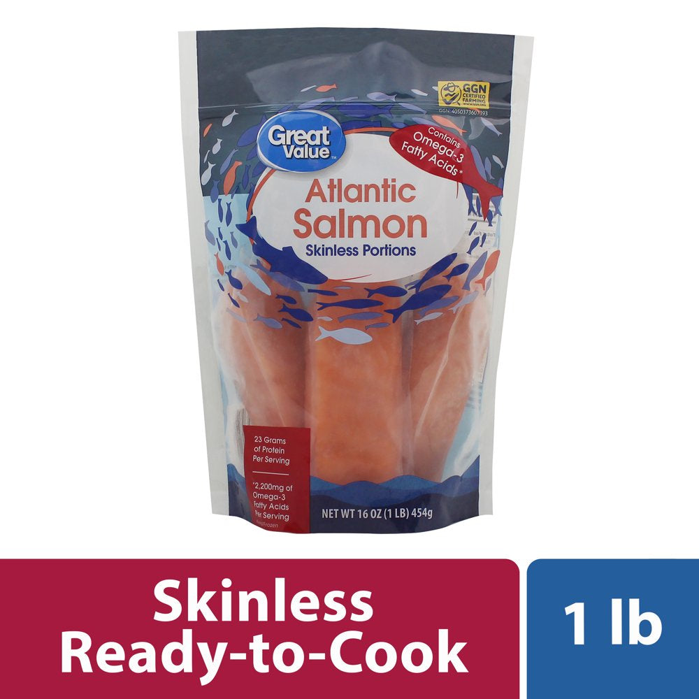 Great Value Skinless Atlantic Salmon Portions, 1 Lb (Frozen)