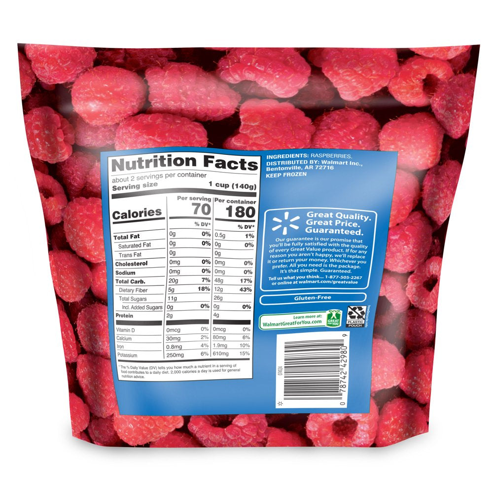 Great Value Frozen Whole Red Raspberries, 12 Oz