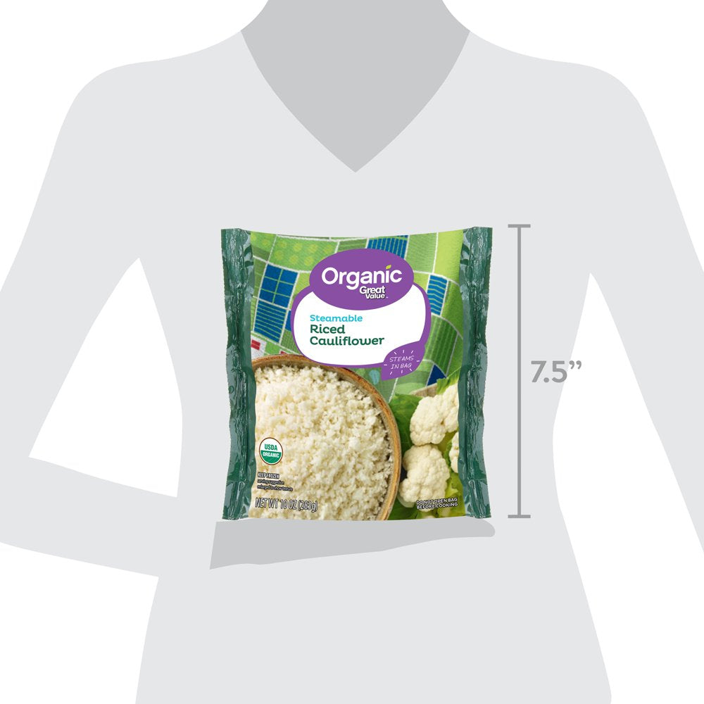 Great Value Organic Steamable Riced Cauliflower, 10 Oz (Frozen)