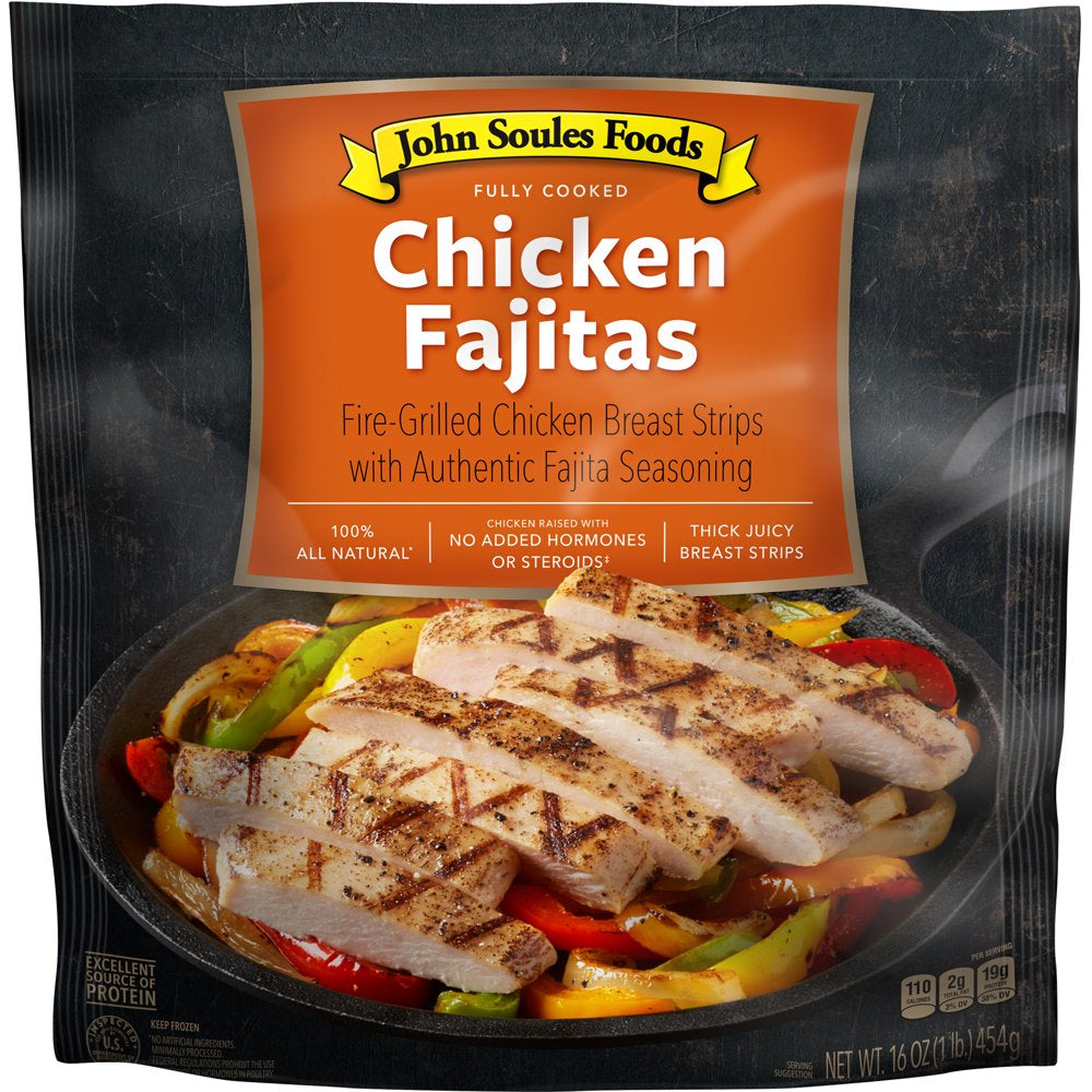 John Soules Foods Chicken Breast Fajita Strips, Frozen, Fully Cooked, 16 Oz, 18G Protein per Serving