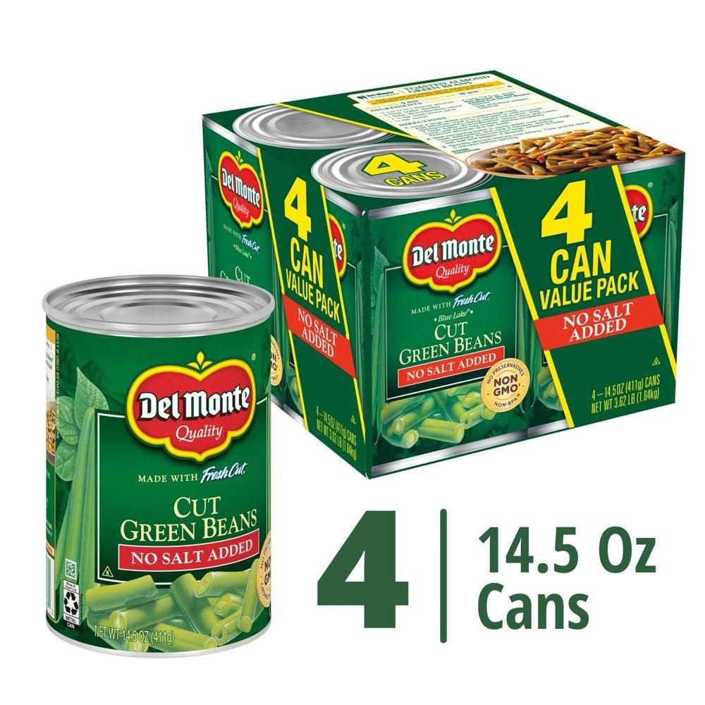 (4 Cans) Del Monte Green Beans No Salt Added, 14.5 Oz Can