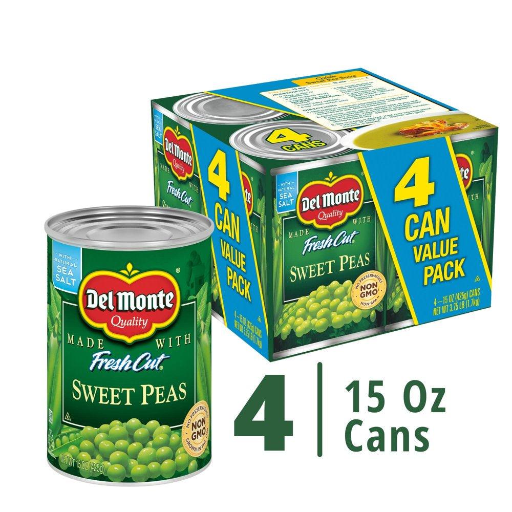 (4 Cans) Del Monte Sweet Peas Canned Vegetables, 15 Oz