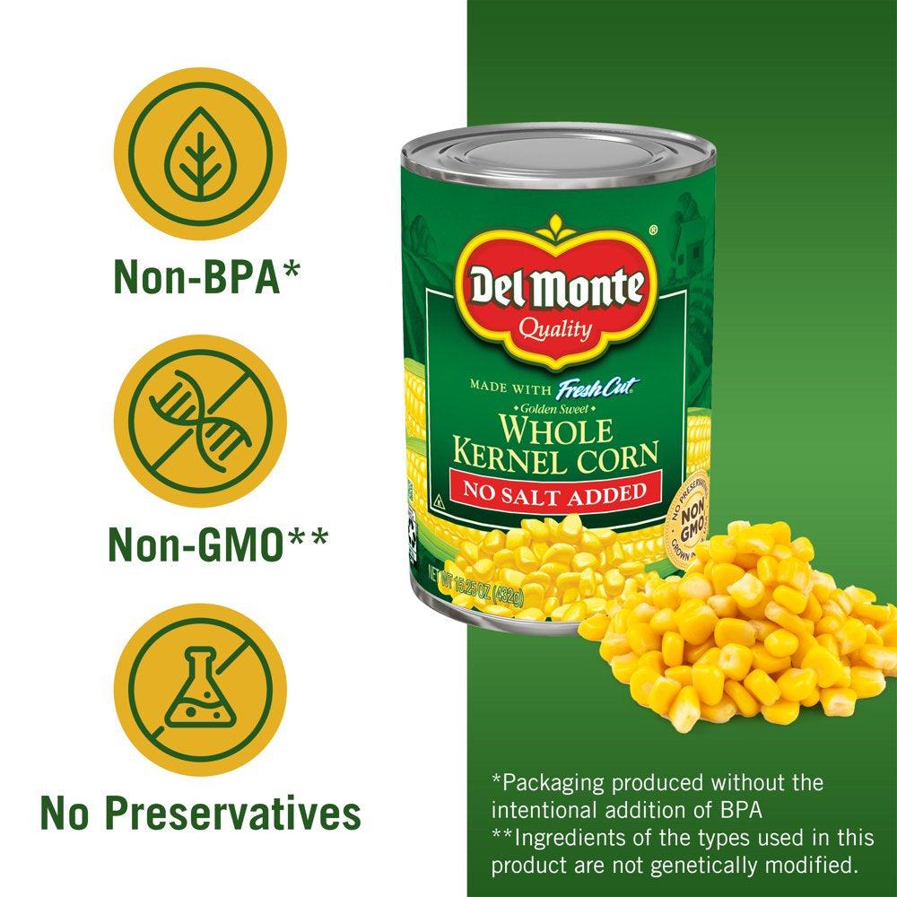 (4 Cans) Del Monte Whole Kernel Corn, No Salt, 15.25 Oz