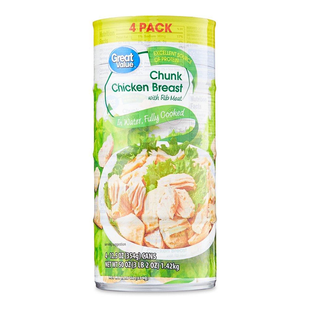 (4 Cans) Great Value Chunk Chicken Breast, 12.5 Oz