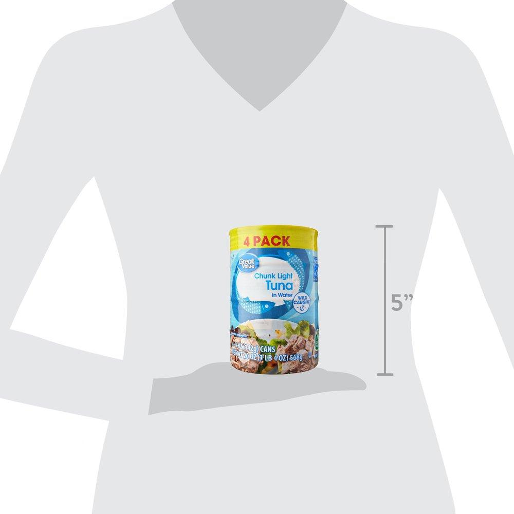 (4 Cans) Great Value Chunk Light Tuna in Water, 5 Oz