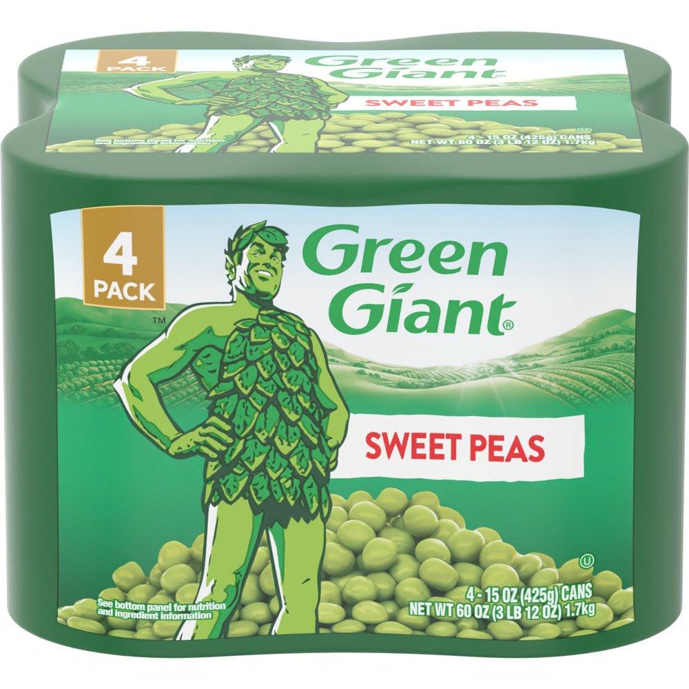 (4 Cans) Green Giant Sweet Peas, Shelf Stable, 15 Oz