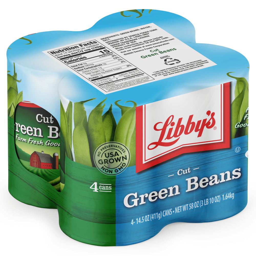 (4 Count) Libby'S Cut Green Beans, Canned Vegetables, 14.5 Oz