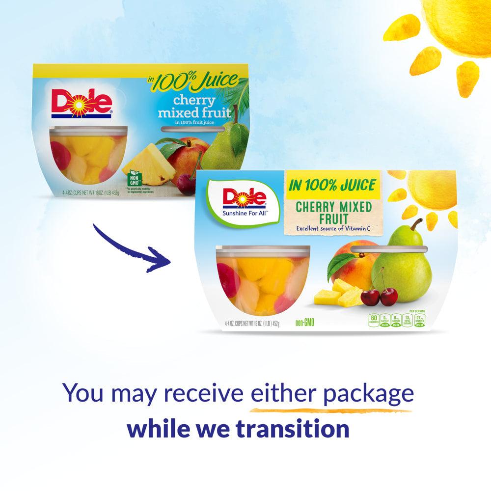 (4 Cups) Dole Fruit Bowls Cherry Mixed Fruit in 100% Fruit Juice, 4 Oz