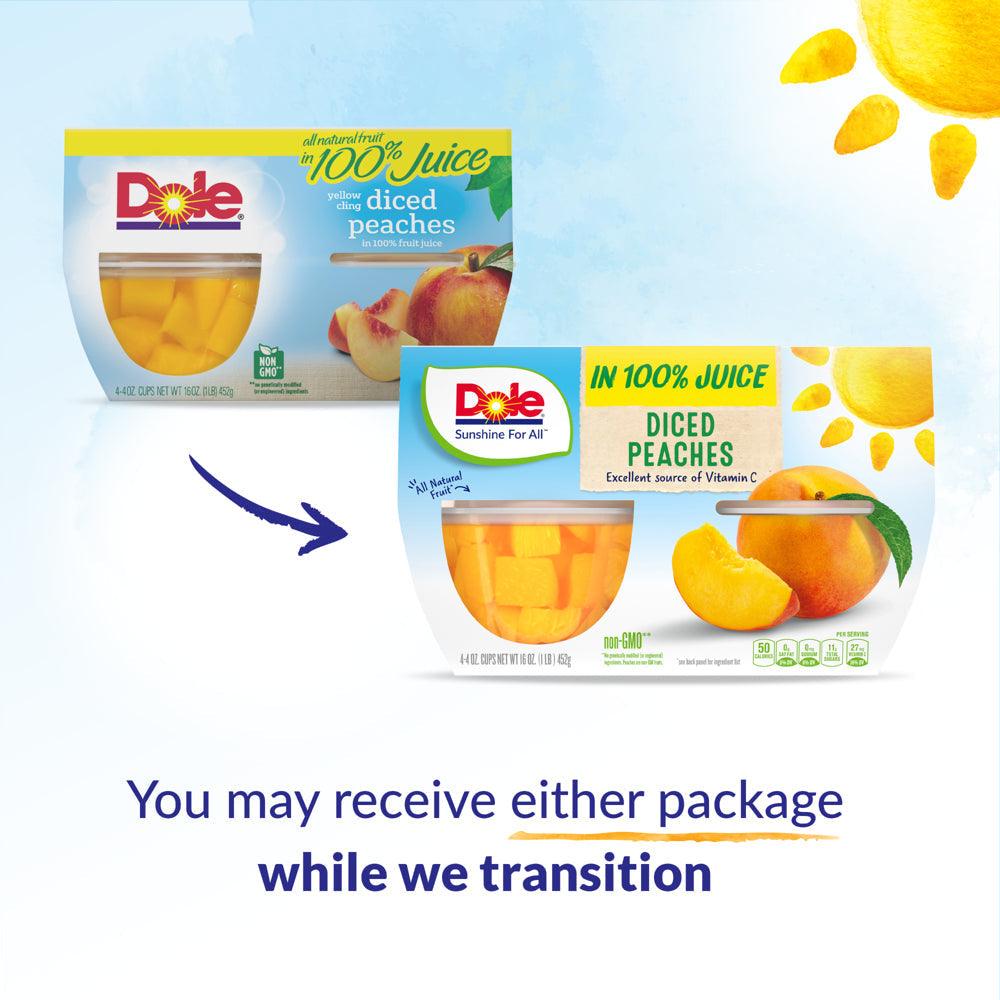 (4 Cups) Dole Fruit Bowls Diced Peaches in 100% Fruit Juice, 4 Oz