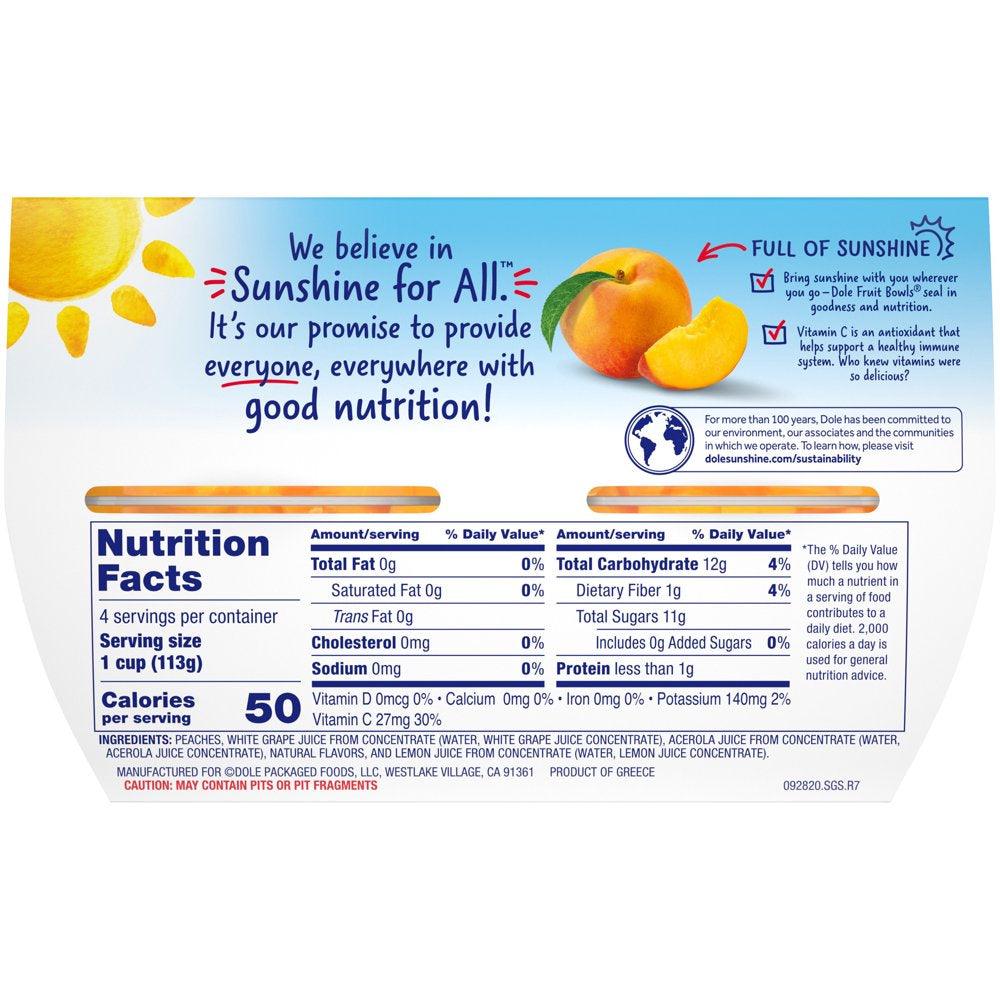 (4 Cups) Dole Fruit Bowls Diced Peaches in 100% Fruit Juice, 4 Oz