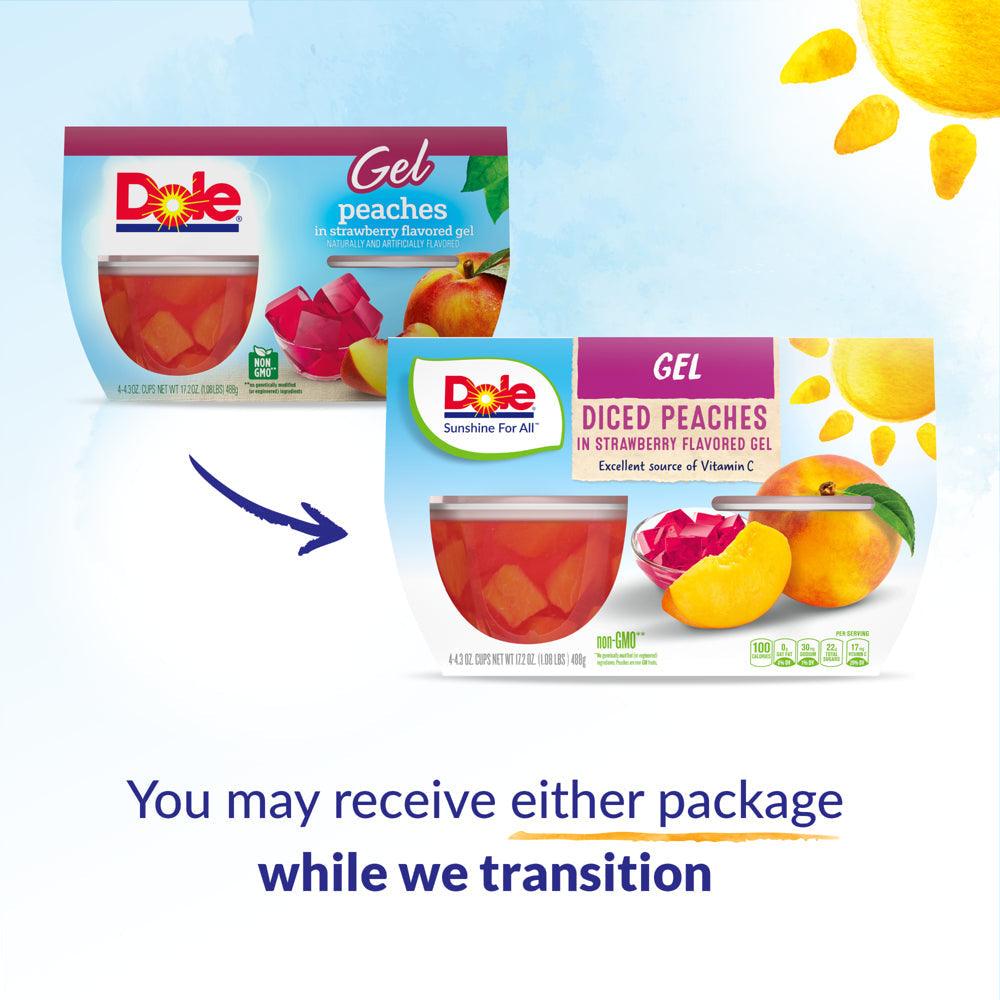 (4 Cups) Dole Fruit Bowls Diced Peaches in Strawberry Gel, 4.3 Oz