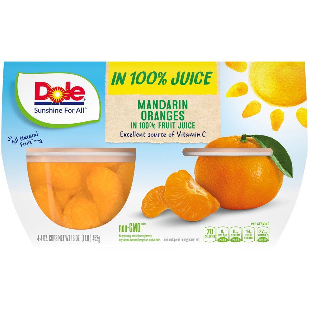 (4 Cups) Dole Fruit Bowls Mandarin Oranges in 100% Fruit Juice, 4 Oz