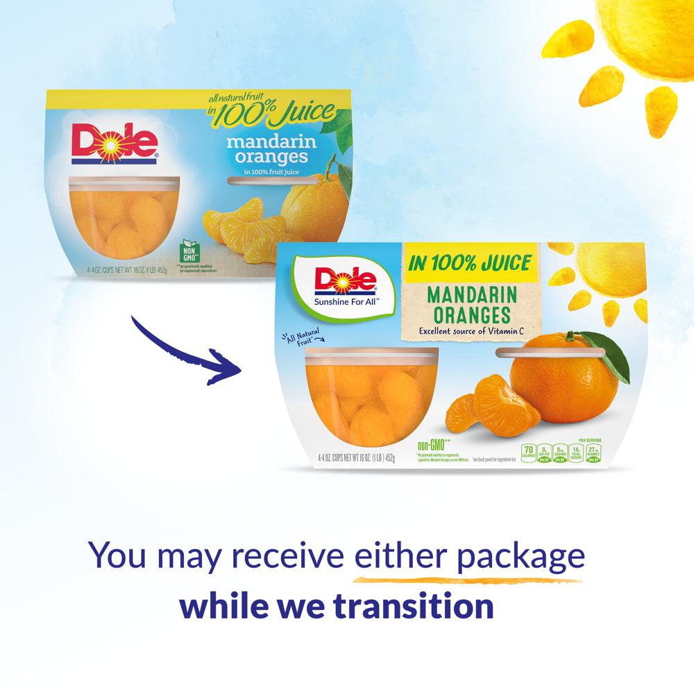 (4 Cups) Dole Fruit Bowls Mandarin Oranges in 100% Fruit Juice, 4 Oz