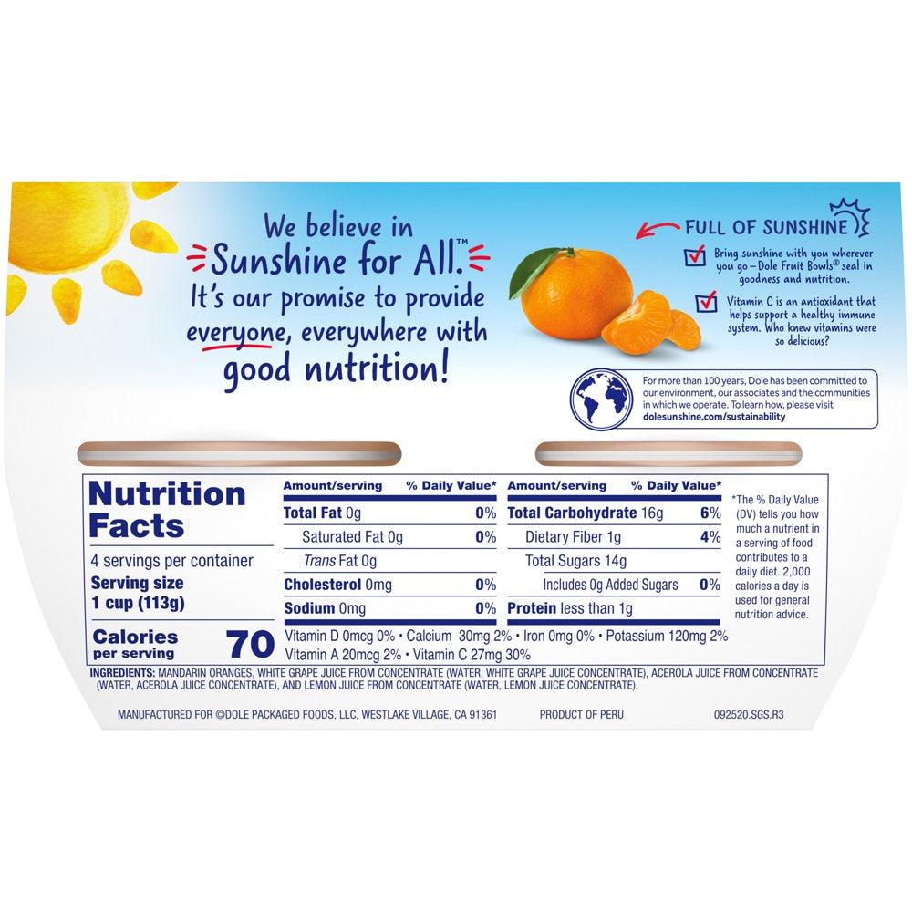 (4 Cups) Dole Fruit Bowls Mandarin Oranges in 100% Fruit Juice, 4 Oz