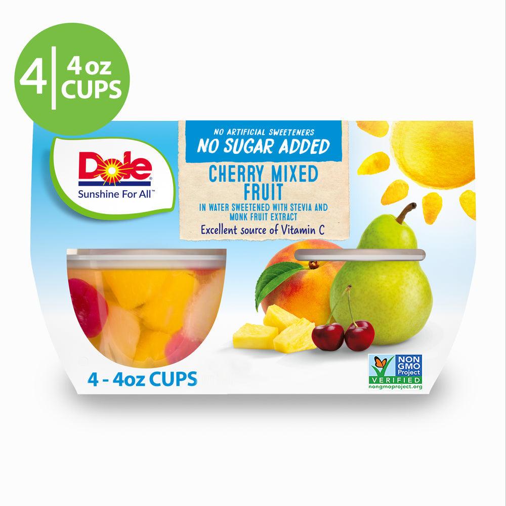 (4 Cups) Dole Fruit Bowls No Sugar Added Cherry Mixed Fruit in Water, 4 Oz