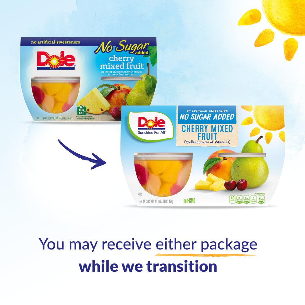 (4 Cups) Dole Fruit Bowls No Sugar Added Cherry Mixed Fruit in Water, 4 Oz