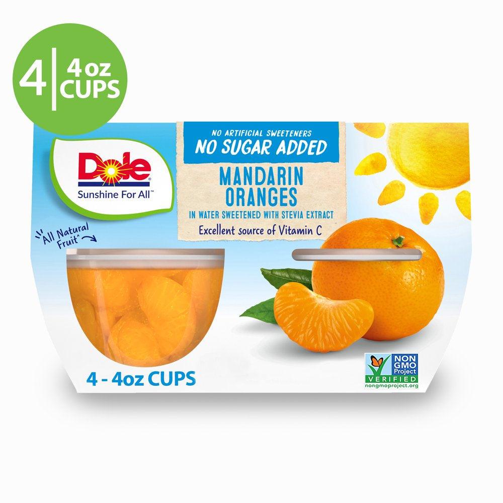 (4 Cups) Dole Fruit Bowls No Sugar Added Mandarin Oranges in Water, 4 Oz