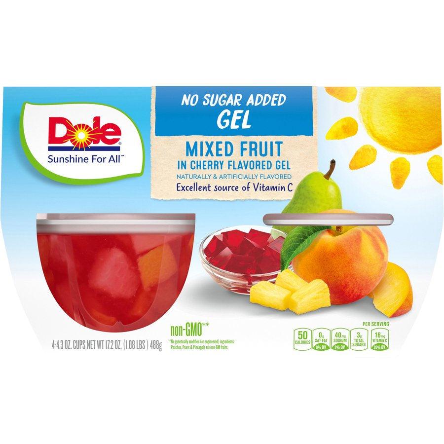 (4 Cups) Dole Fruit Bowls No Sugar Added Mixed Fruit in Cherry Gel, 4.3 Oz