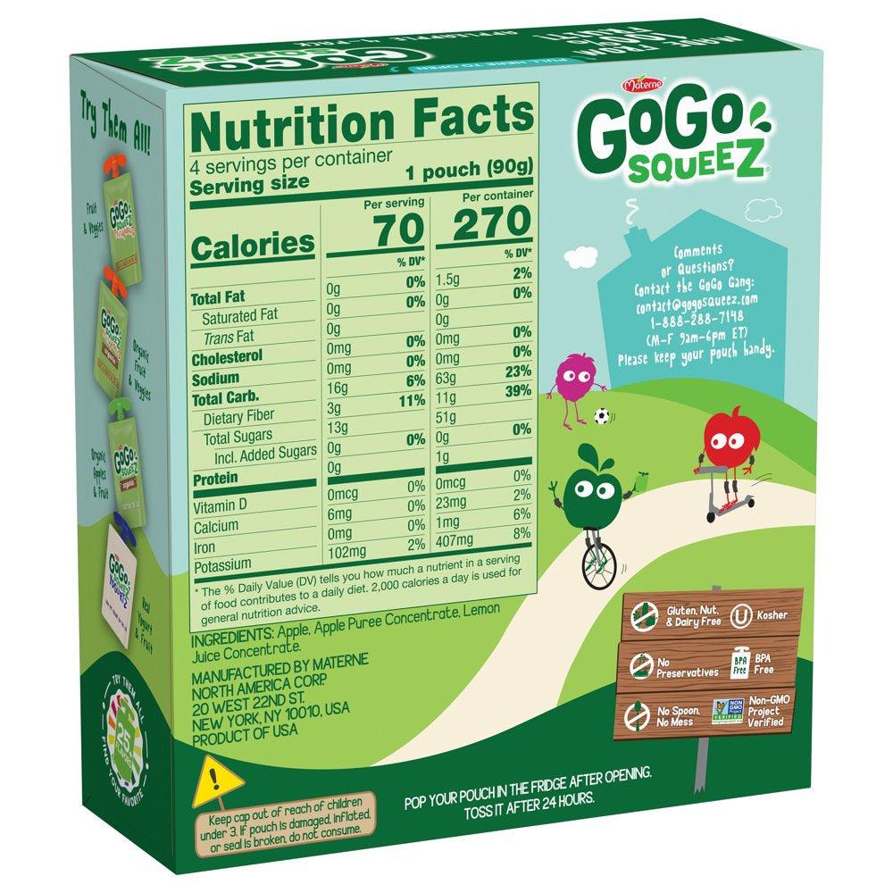 (4 Pack) Gogo Squeez Applesauce Organic Apple Apple Snack Pouch, 3.2 Oz, 4 Pack