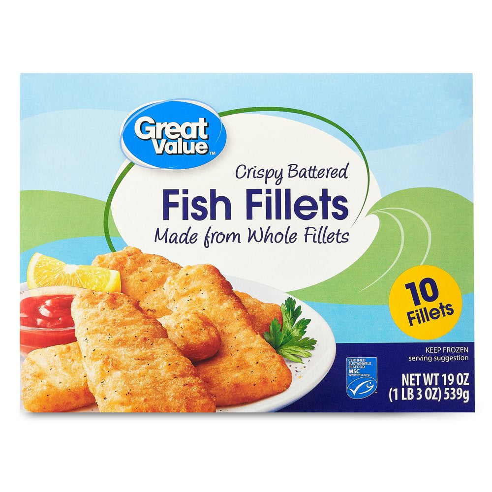 Great Value Crispy Battered Fish Fillets, 19 Oz, 10 Count (Frozen)