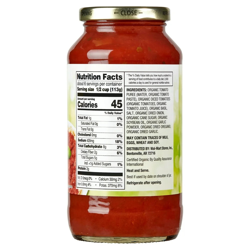 Great Value Organic Tomato Basil Pasta Sauce 24Oz