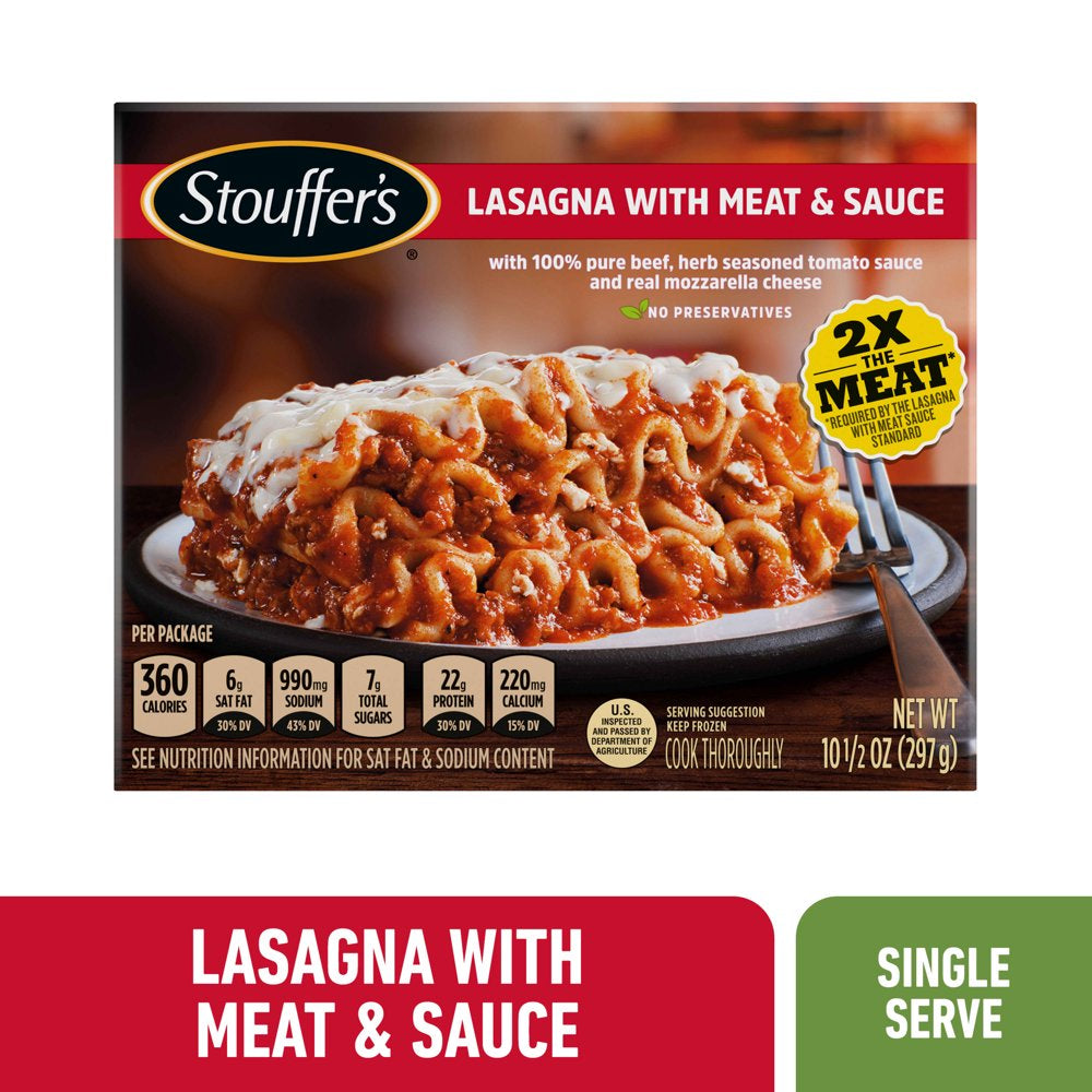 Stouffer'S Meat and Sauce Lasagna Frozen Meal, 10.5 Oz (Frozen)