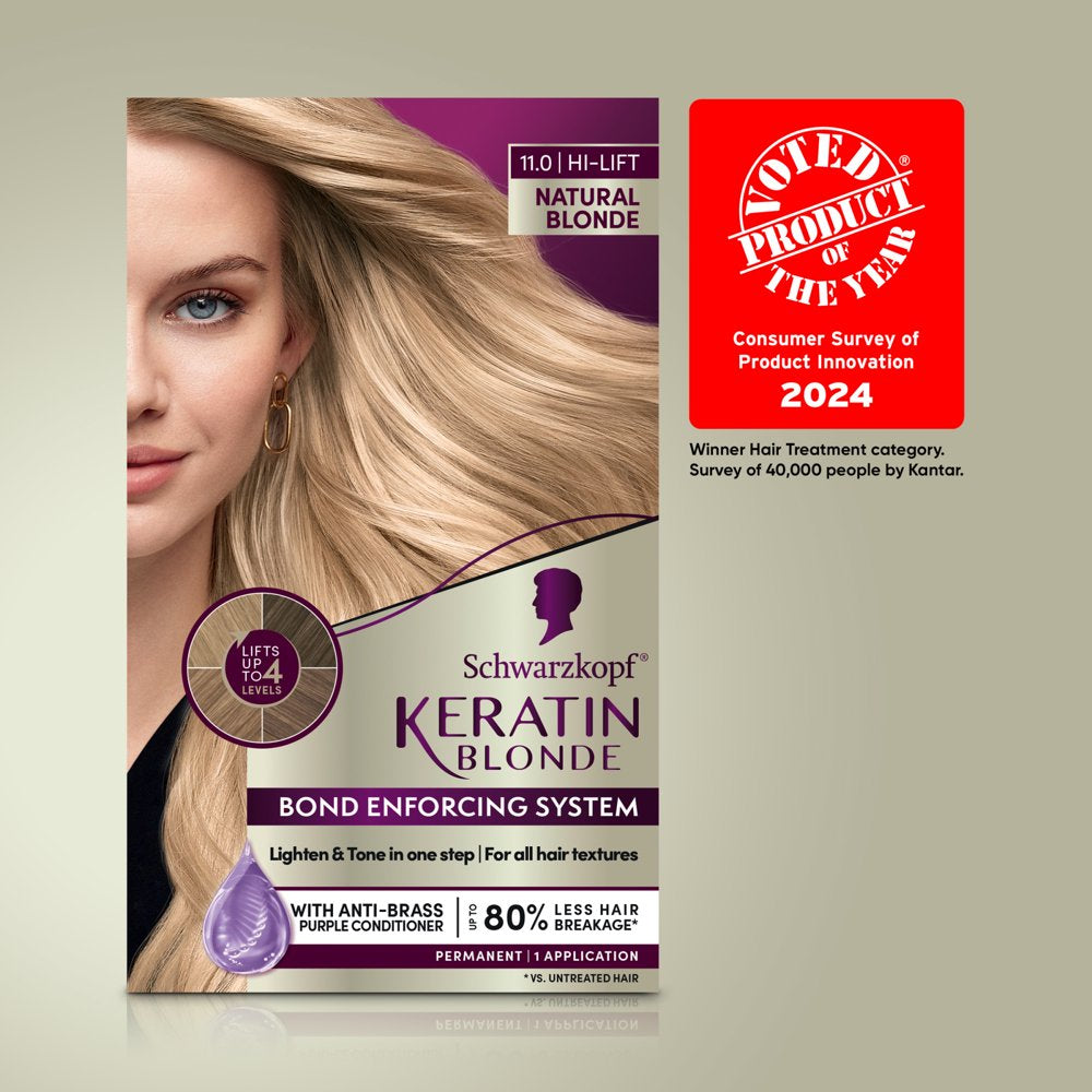 Schwarzkopf Keratin Blonde Hair Dye Natural Blonde 11.0, Hi-Lift Permanent Color, 1 Application - Hair Color Enriched with Keratin, Lightens up to 4 Levels and Protects Hair from Breakage*