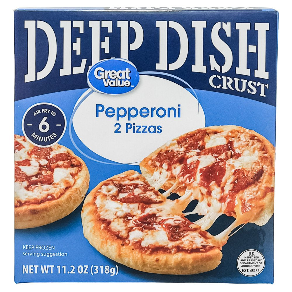 Great Value- Deep Dish Pepperoni Pizza, with a Zesty Tomato Sauce, 2 Count, 11.2Oz (Frozen)