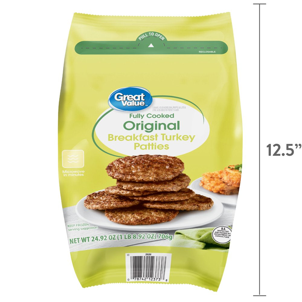 Great Value Fully Cooked Original Turkey Breakfast Patties, 24.92 Oz (Frozen)