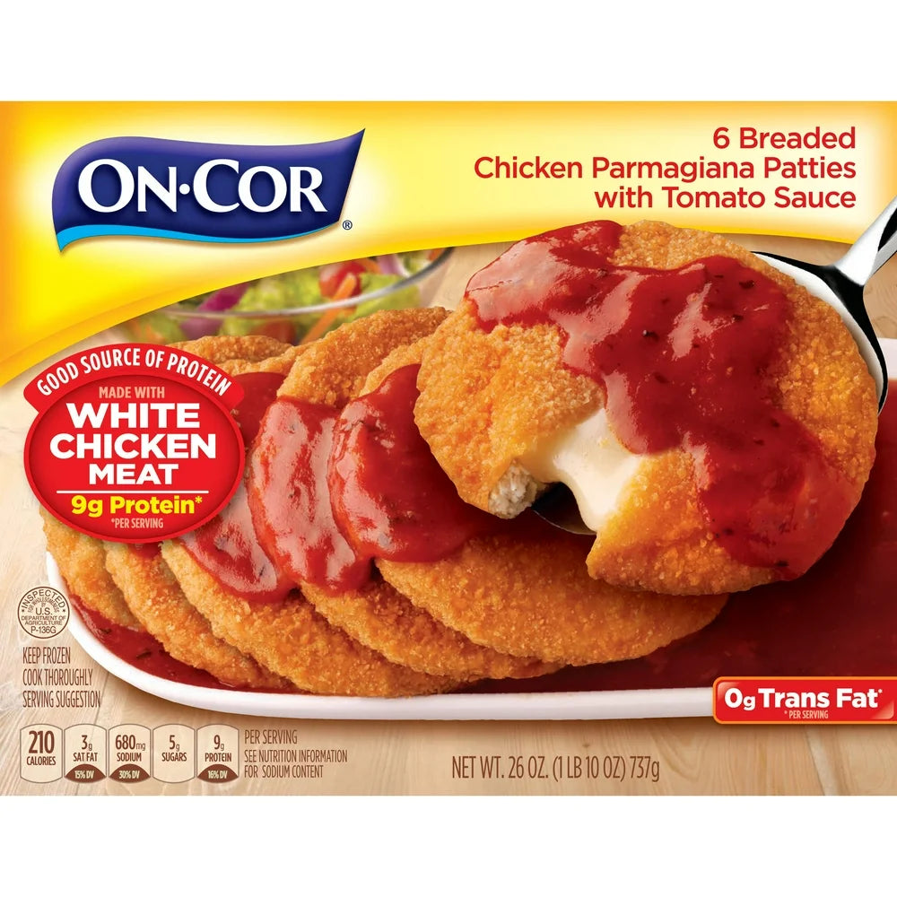 On-Cor Breaded Chicken Parmagiana with Tomato Sauce, Regular 26 Ounce Package Meal, (Frozen)