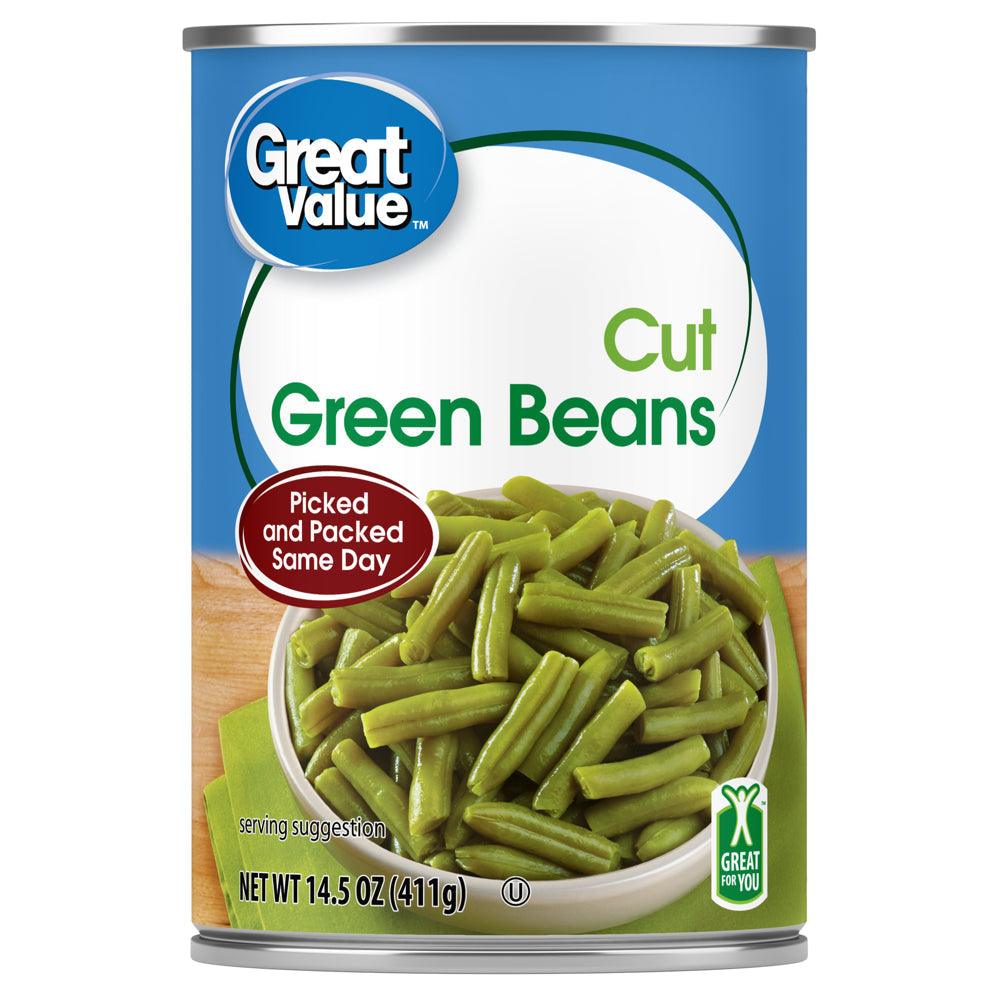 (6 Cans) Great Value Canned Cut Green Beans, 14.5 Oz