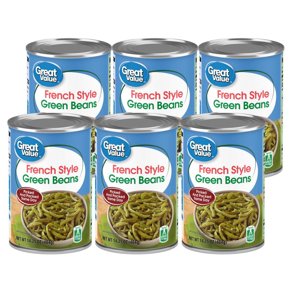 (6 Cans) Great Value Canned French Style Green Beans, 14.5 Oz