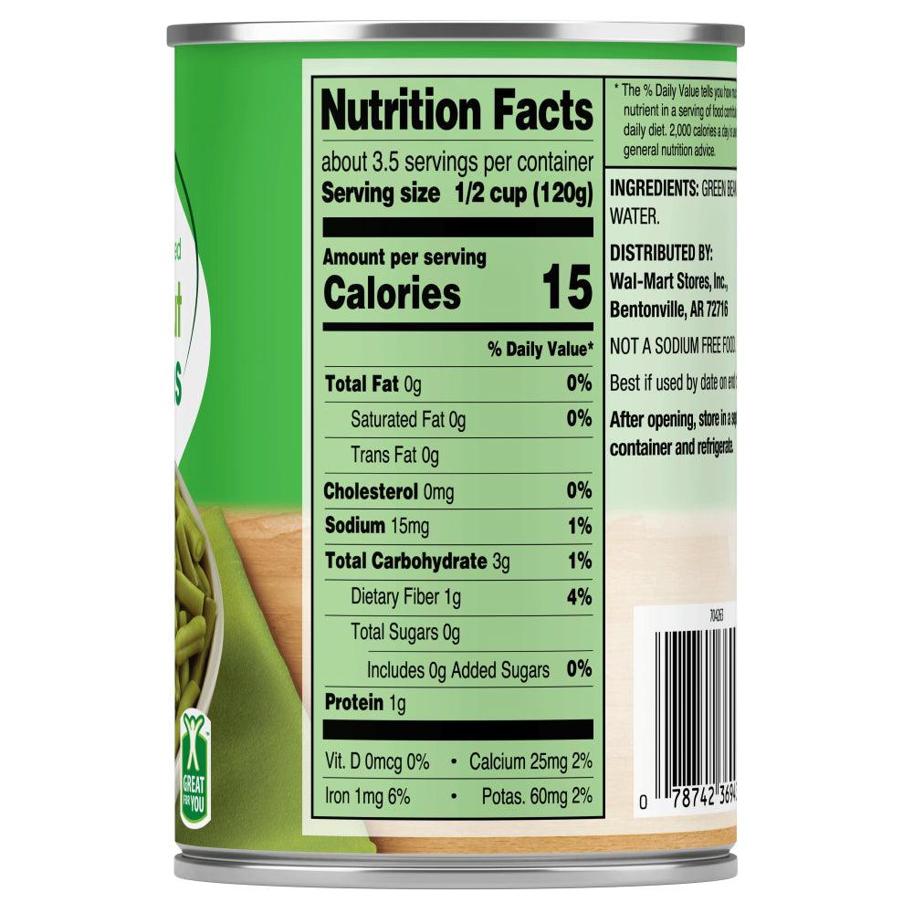 (6 Cans) Great Value Canned No Salt Cut Green Beans 14.5 Oz