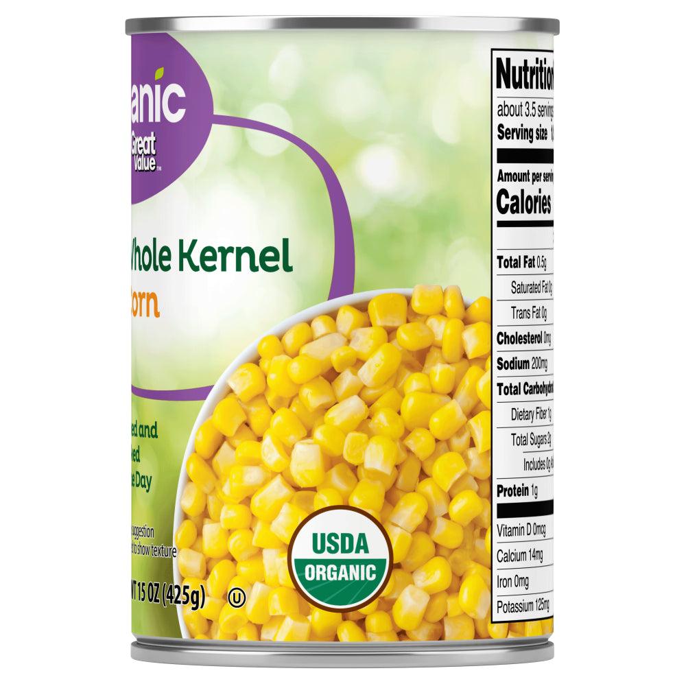 (6 Cans) Great Value Canned Organic Whole Kernel Corn - 15 Oz