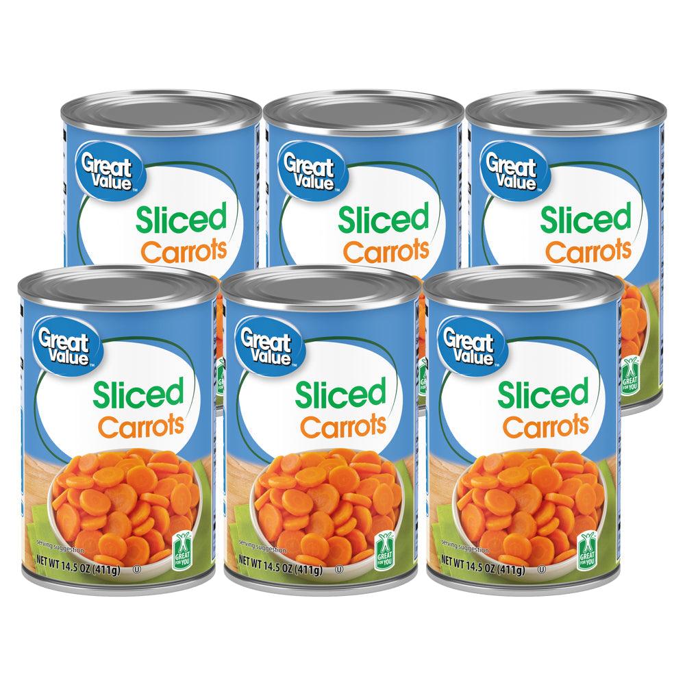 (6 Cans) Great Value Canned Sliced Carrots, 14.5 Oz