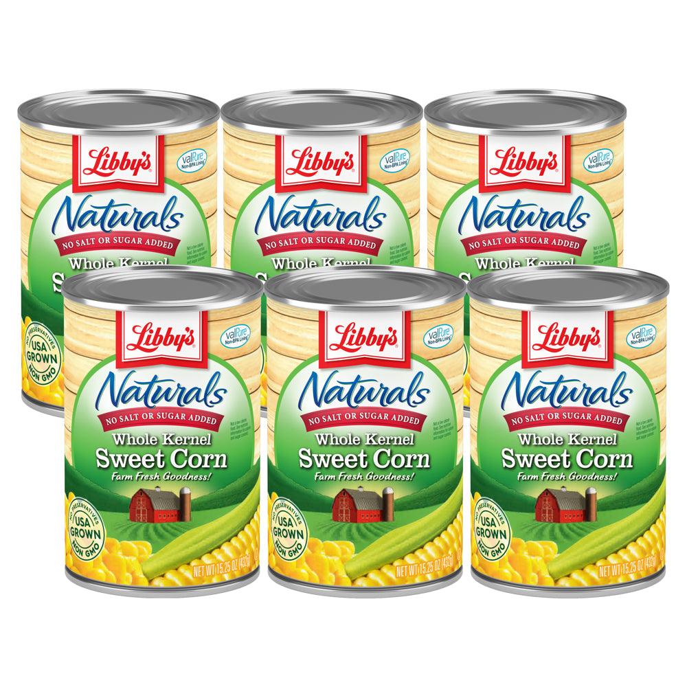 (6 Cans) Libby'S Naturals Whole Kernel Corn, No Salt Added, No Sugar Added, 15.25 Oz