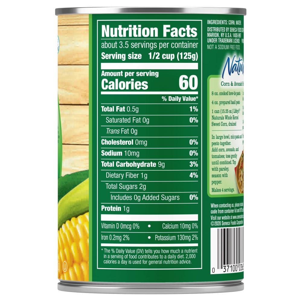 (6 Cans) Libby'S Naturals Whole Kernel Corn, No Salt Added, No Sugar Added, 15.25 Oz