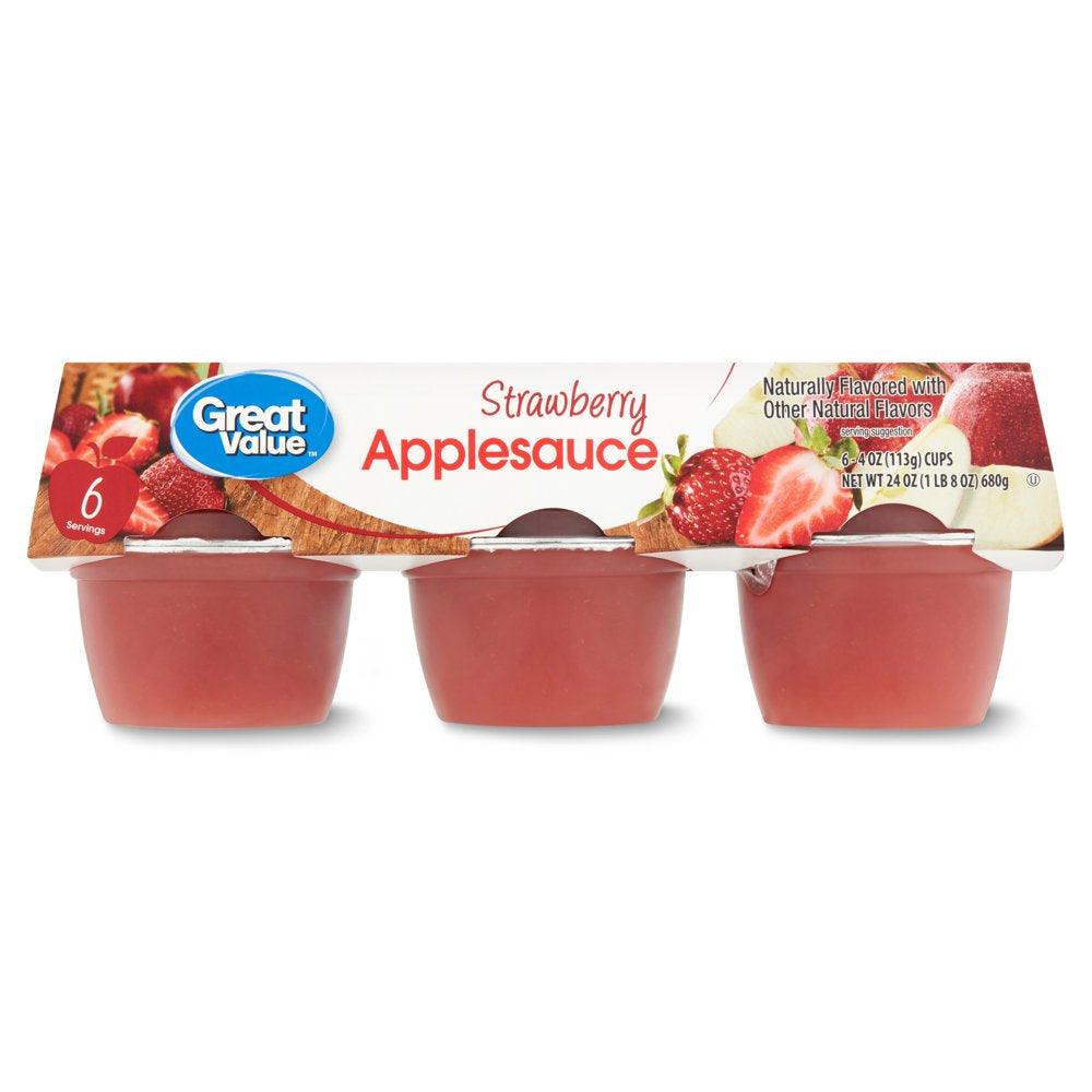 (6 Cups) Great Value Applesauce Strawberry, 4 Oz