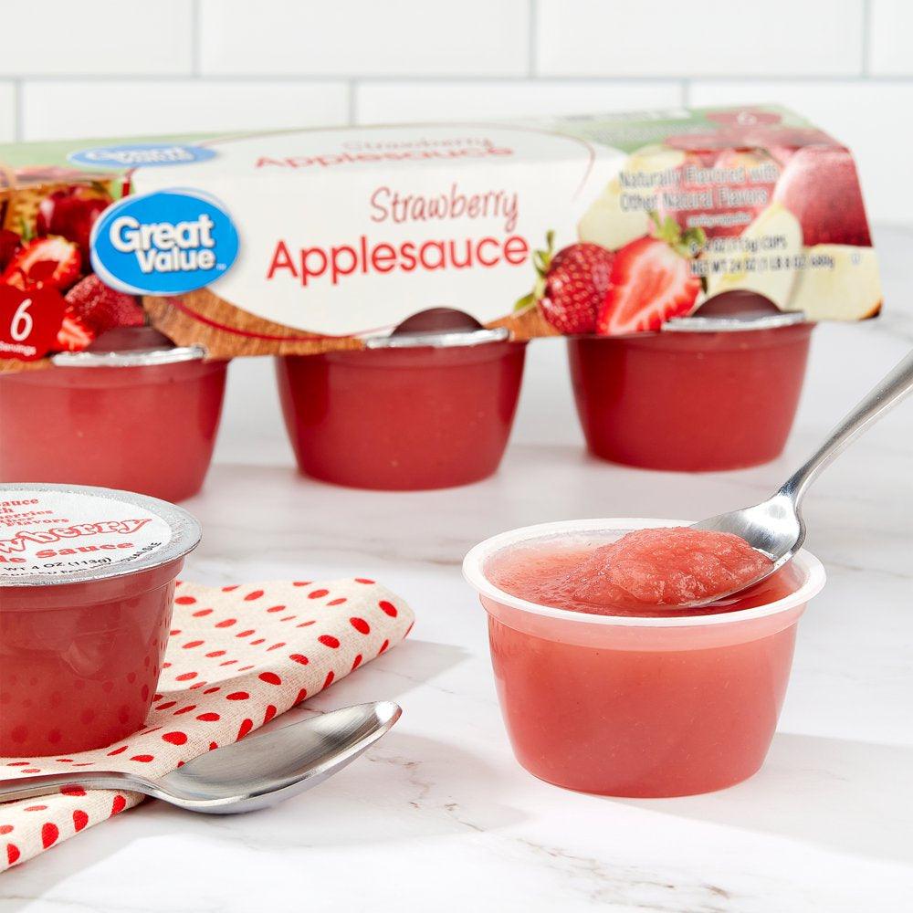 (6 Cups) Great Value Applesauce Strawberry, 4 Oz