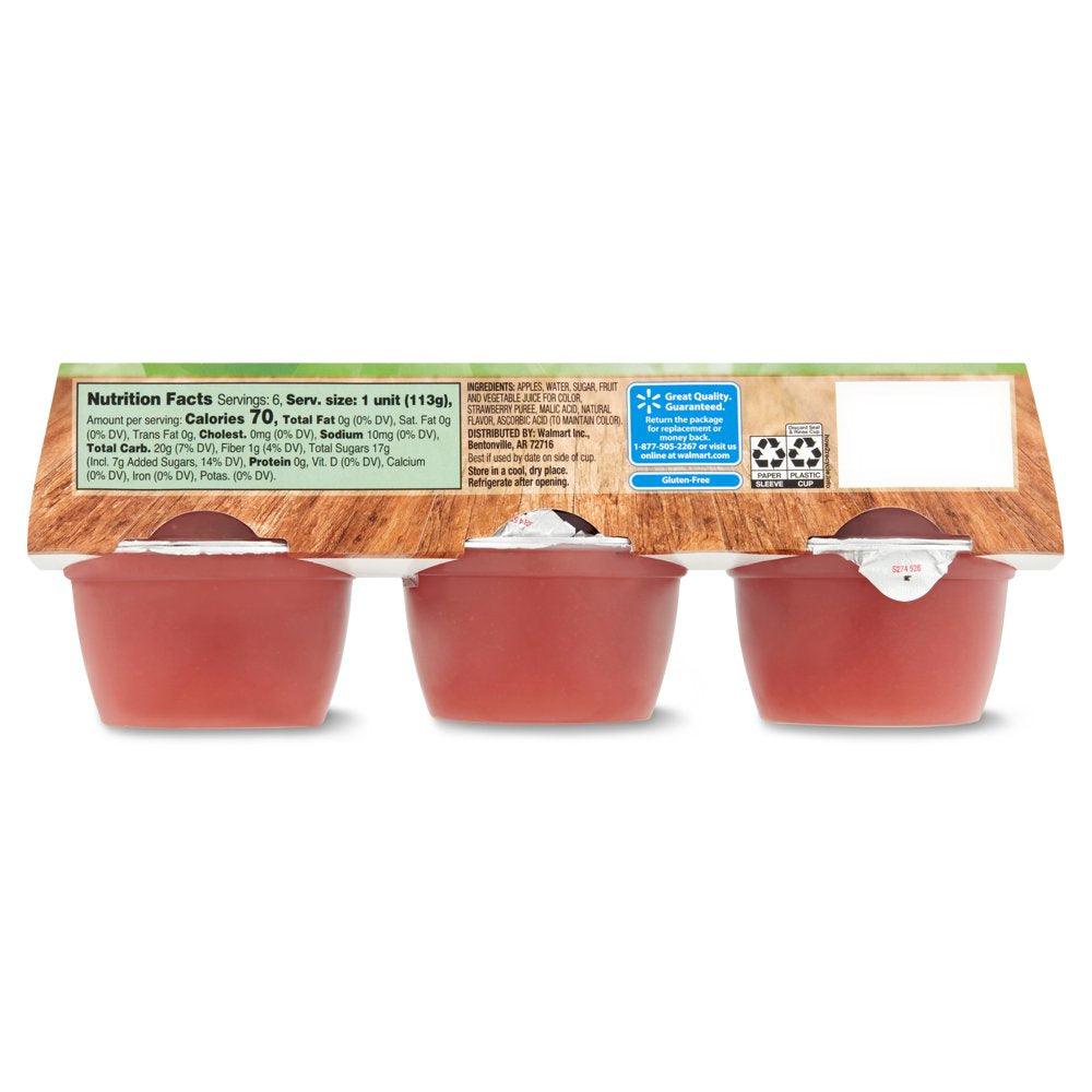 (6 Cups) Great Value Applesauce Strawberry, 4 Oz