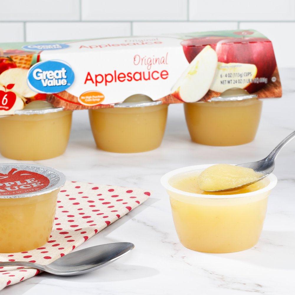 (6 Cups) Great Value Original Applesauce, 4 Oz