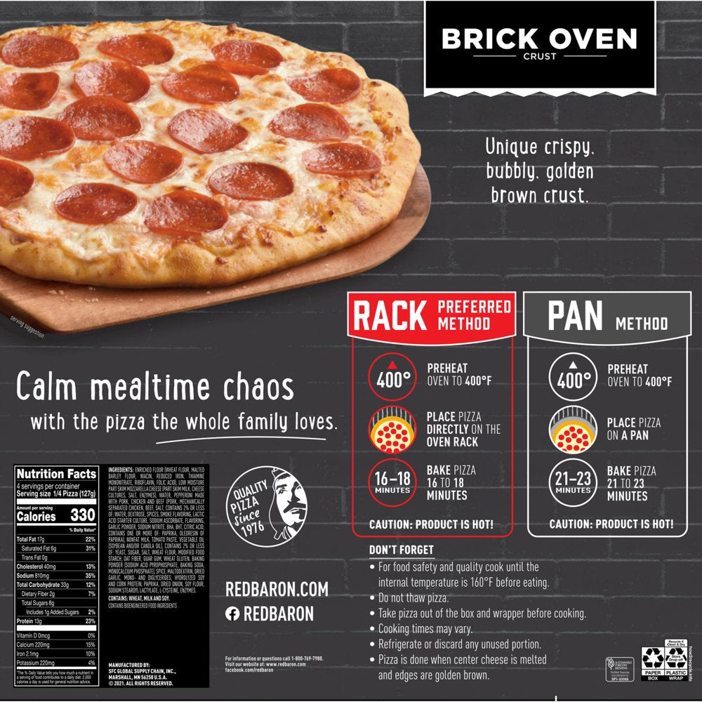 Red Baron Frozen Pizza Brick Oven Pepperoni, 17.89 Oz