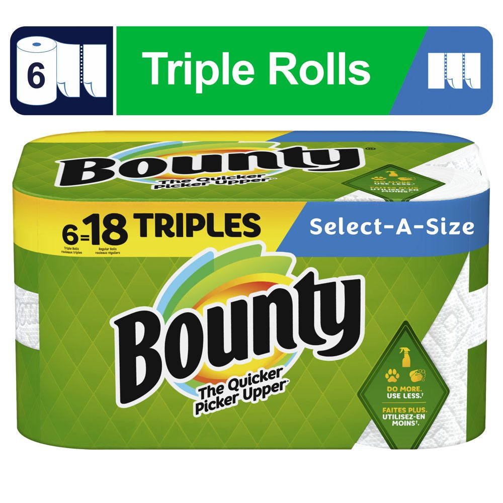 Bounty Select-A-Size Paper Towels, 6 Triple Rolls, White