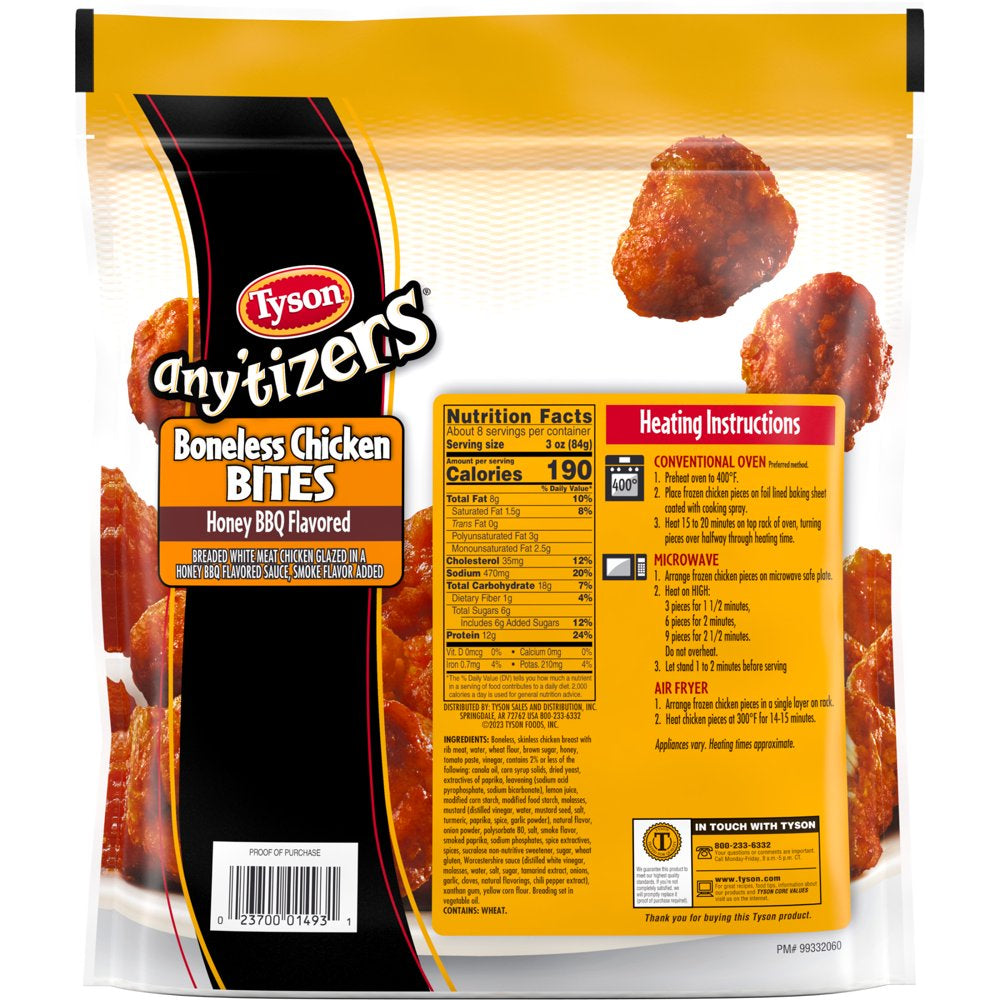 Tyson Any'Tizers Honey BBQ Boneless Chicken Bites, 1.5 Lb Bag (Frozen)