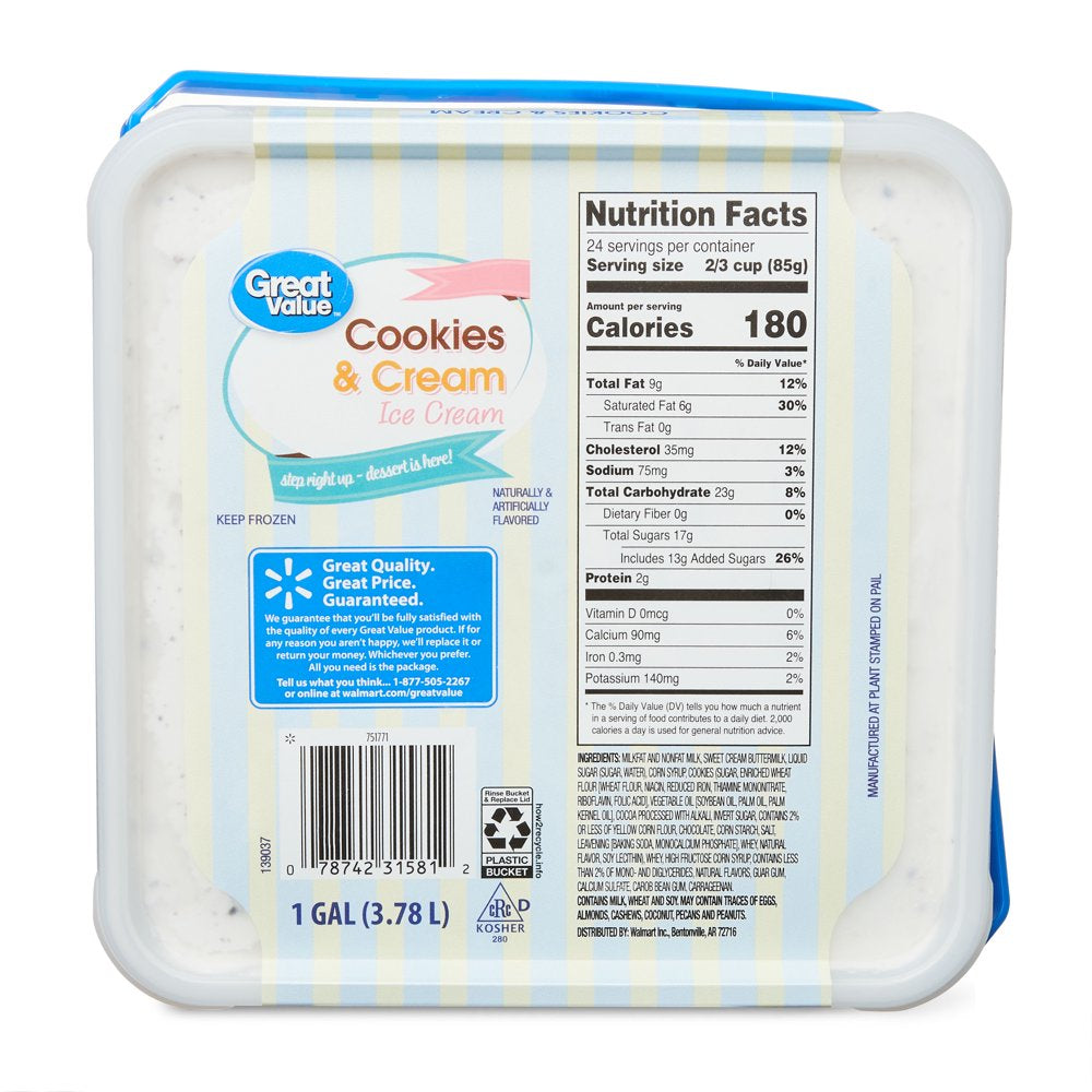 Great Value Cookies & Cream Ice Cream, 128 Fl Oz